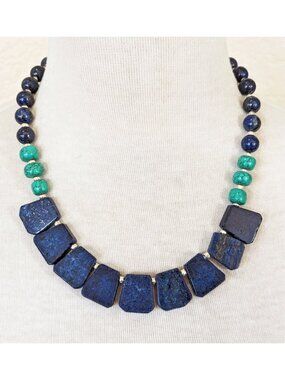 Southwestern Navy Blue & Turquoise Blue Lapis Lazuli Bib Statement Necklace